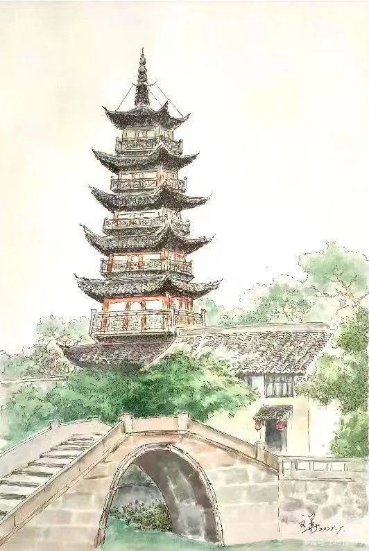 古塔》周文华油画《街景 顾庆平水粉画《林中木桥》孙智玲素描